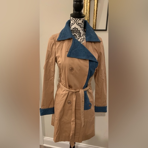 Venus Denim Trim Trench Coat NWOT - Picture 2 of 8
